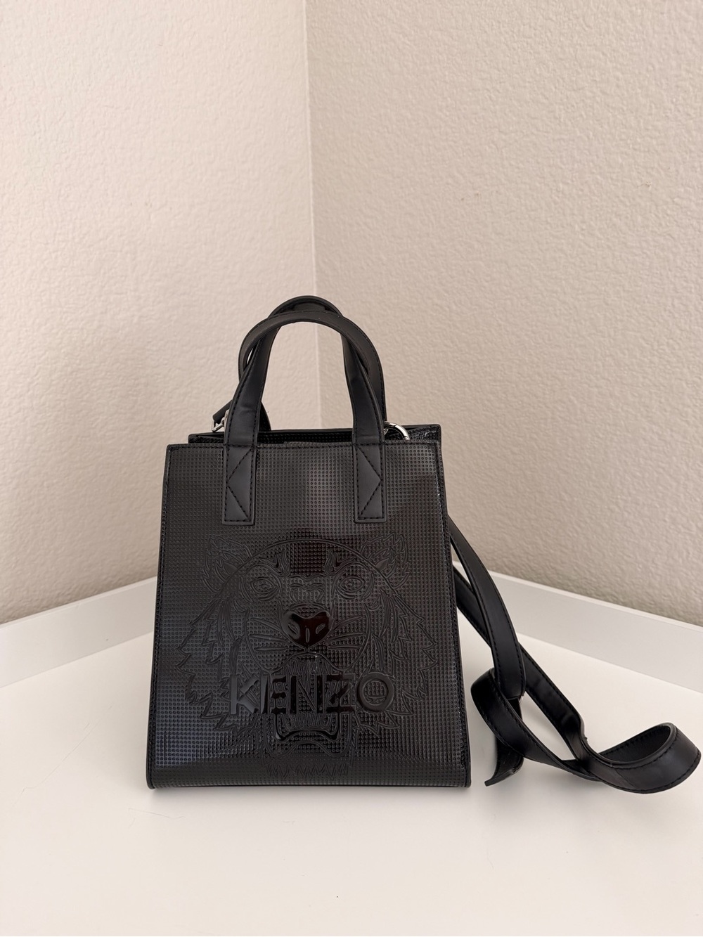 Kenzo Black Embossed Tiger Mini Briefcase Shoulder Bag
